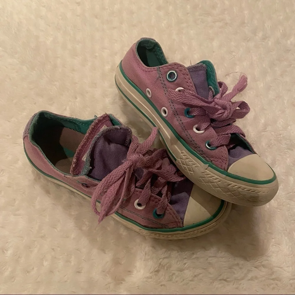 PURPLE and teal converse